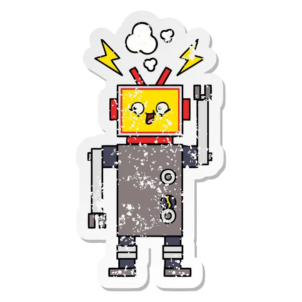 Distressed sticker of a cute cartoon dancing robot — Stock Vector