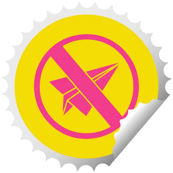 Circulaire peeling sticker cartoon geen papier vliegtuigen toegestaan — Stockvector