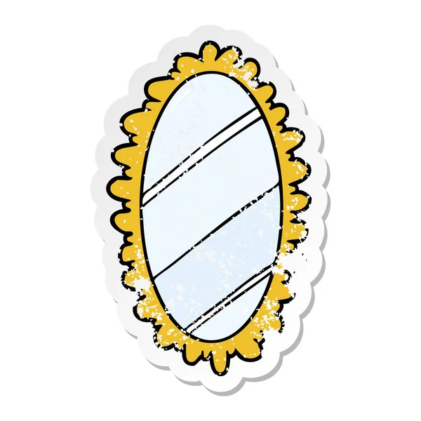 Distressed Sticker Cartoon Mirror — Stock Vector