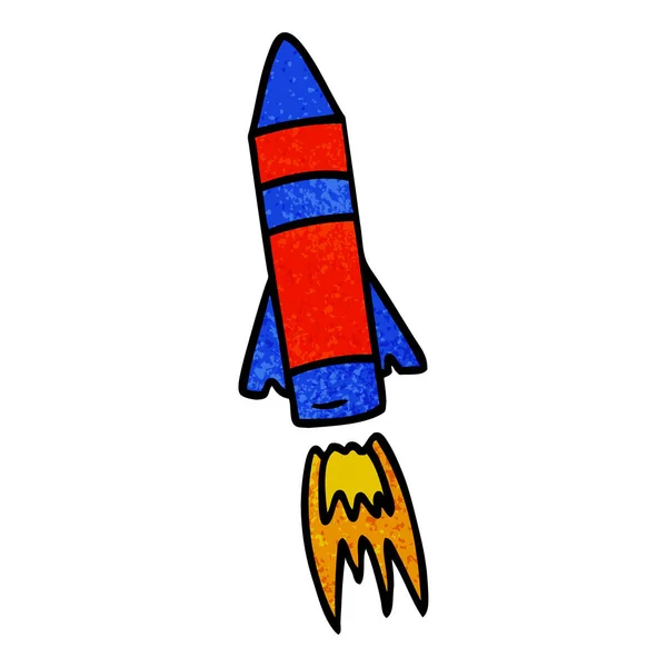 Hand Drawn Textured Cartoon Doodle Space Rocket — Stock Vector