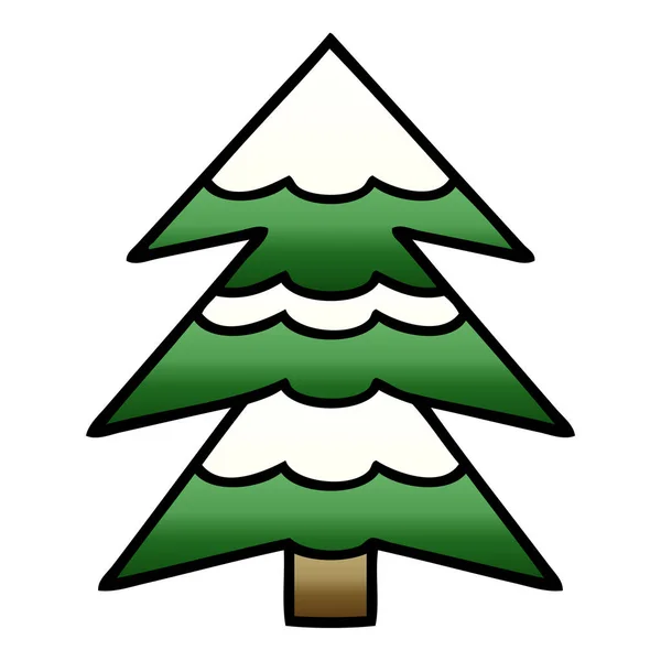 Dibujo Animado Degradado Sombreado Árbol Cubierto Nieve — Vector de stock