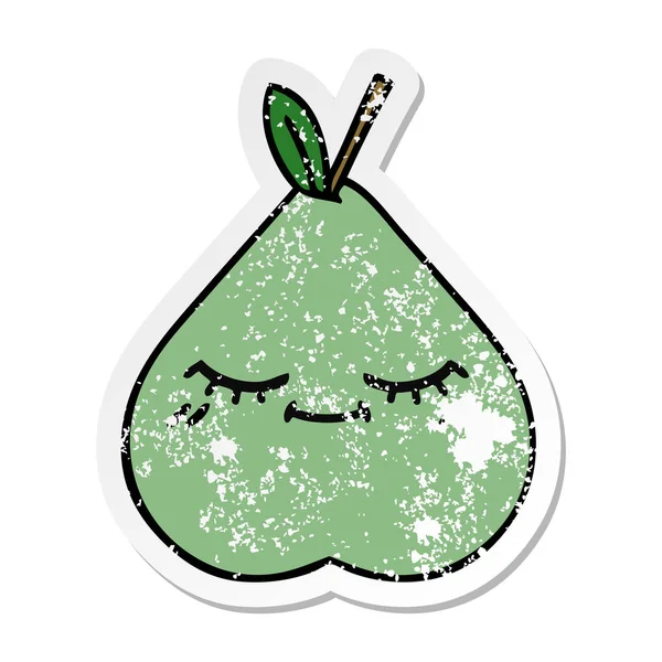 Nödställda klistermärke av en gullig tecknad gröna päron — Stock vektor