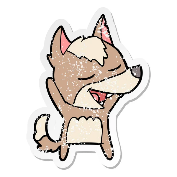 Distressed sticker of a cartoon wolf laughing — Stock Vector