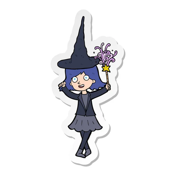 Sticker of a cartoon happy witch — Stock Vector