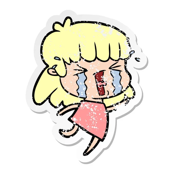 Distressed sticker of a cartoon woman in tears — Stock Vector