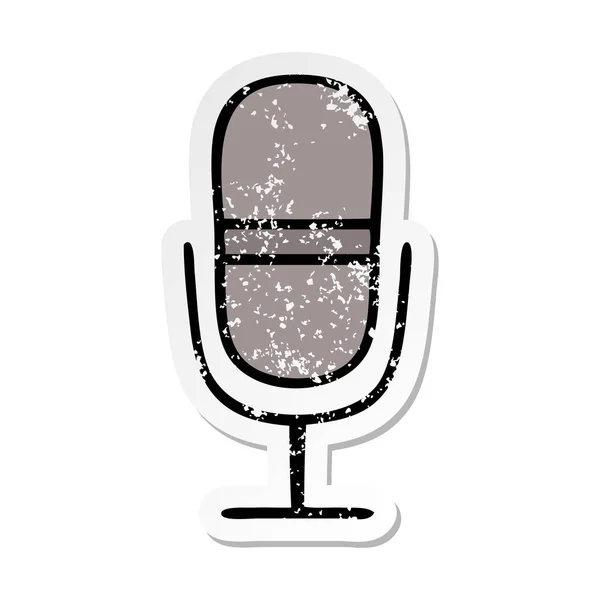 Sevimli Çizgi Retro Mikrofon Sıkıntılı Etiket — Stok Vektör