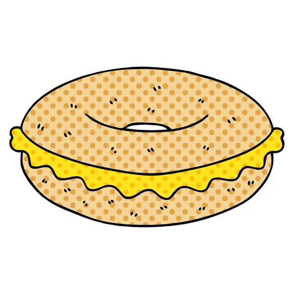 Peculiar estilo banda desenhada bagel de queijo dos desenhos animados — Vetor de Stock