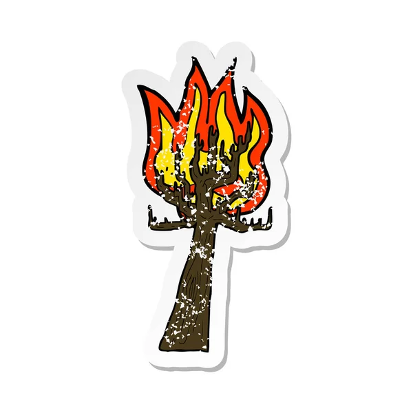 Retro Distressed Sticker Cartoon Tree Fire — Stock Vector
