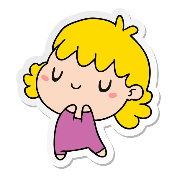 Pegatina de dibujos animados de una linda chica kawaii — Vector de stock