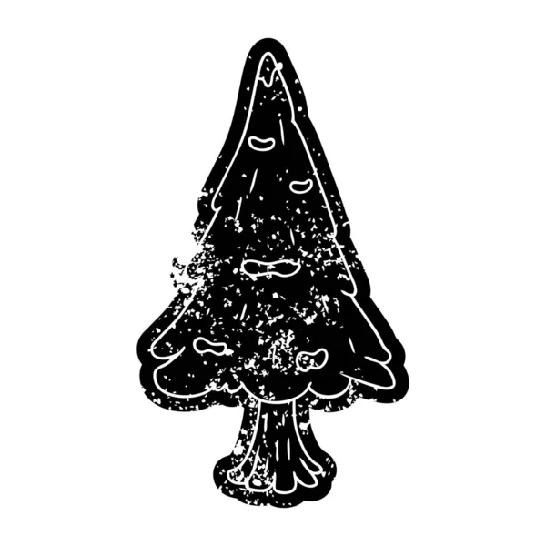 Icono de grunge dibujo único árbol cubierto de nieve — Vector de stock