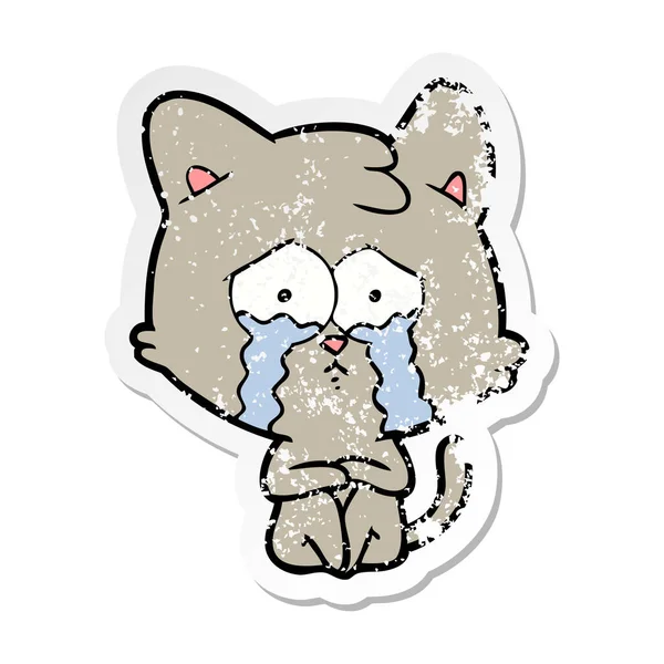 Verontruste Sticker Van Een Schreeuwende Kat Cartoon — Stockvector
