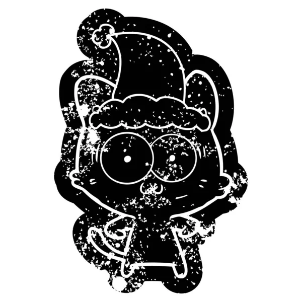 Icône de dessin animé en détresse d'un chat surpris portant un chapeau de Père Noël — Image vectorielle