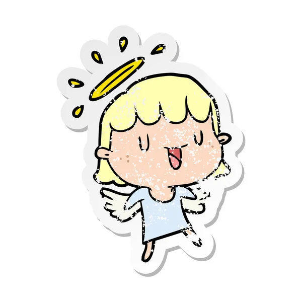 Verontruste sticker van een cartoon-engel — Stockvector