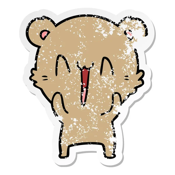 Distressed sticker of a happy bear cartoon — Stock Vector