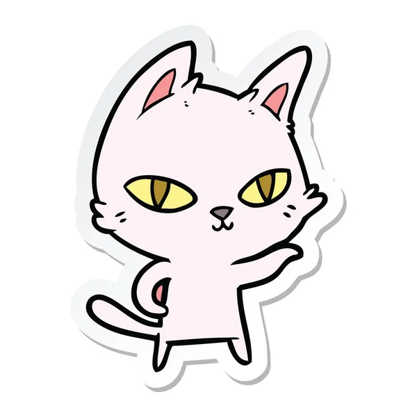 Klistermärke Tecknad Katt Stirrar — Stock vektor