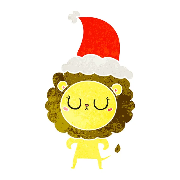 Desenhos animados retrô de um leão usando chapéu de santa —  Vetores de Stock