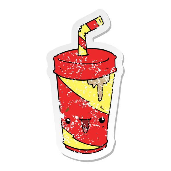 Verontruste sticker van een leuke cartoon soda — Stockvector