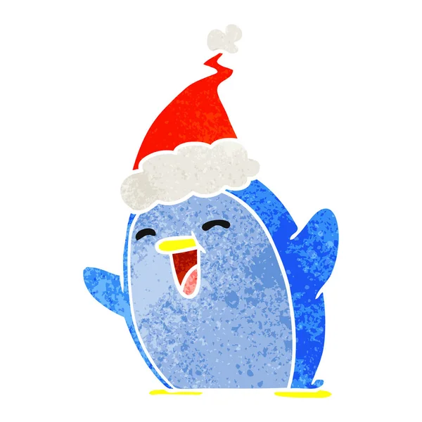 Різдвяний ретро мультфільм про пінгвіна Каваї — стоковий вектор