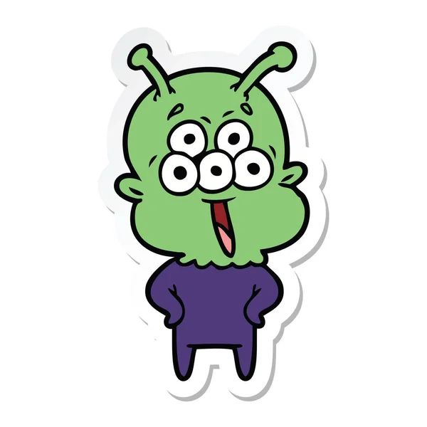 Sticker of a happy cartoon alien — Stock Vector
