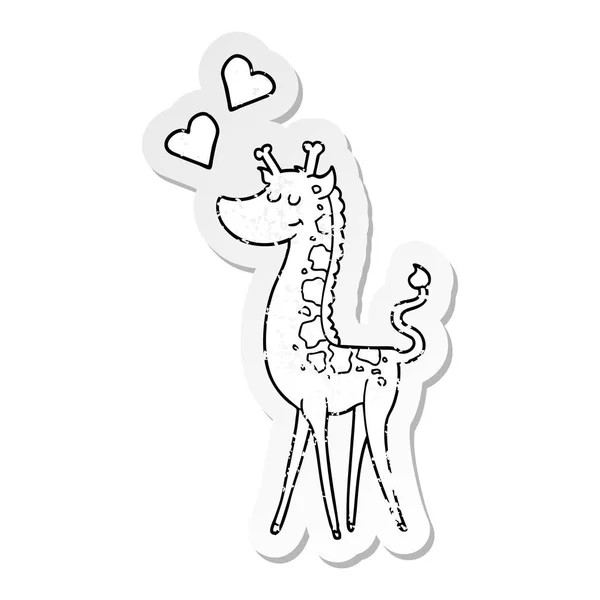 Distressed Sticker Cartoon Giraffe Love Heart — Stock Vector