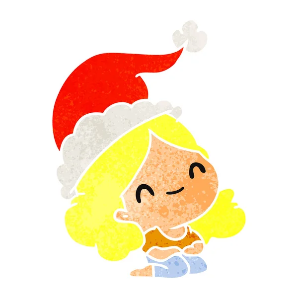 Χριστουγεννιάτικα κινούμενα σχέδια ρετρό kawaii κορίτσι — Διανυσματικό Αρχείο