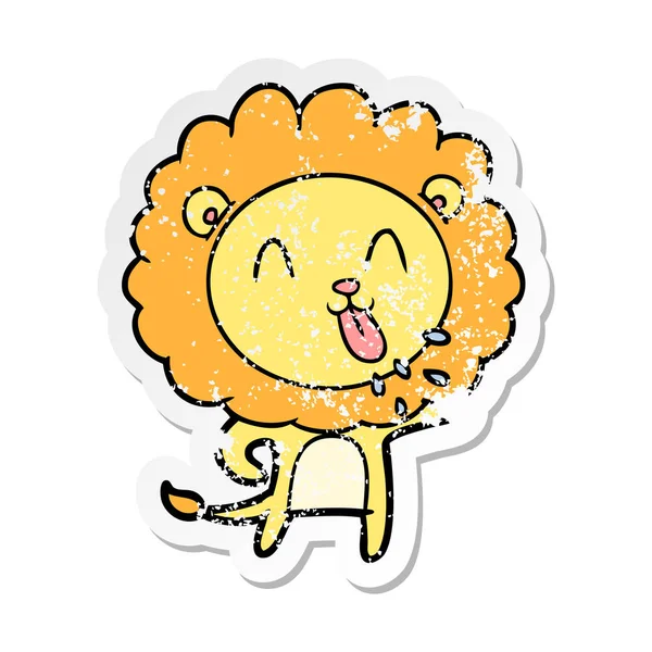 Calcomanía angustiada de un león de dibujos animados feliz — Archivo Imágenes Vectoriales