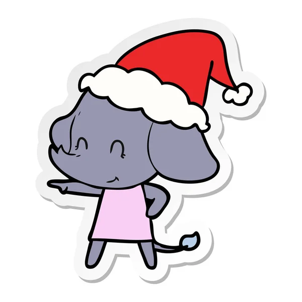 Schattig Hand Getekend Sticker Cartoon Van Een Olifant Dragen Kerstmuts — Stockvector