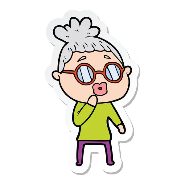 Sticker of a cartoon woman wearing spectacles — Stock Vector