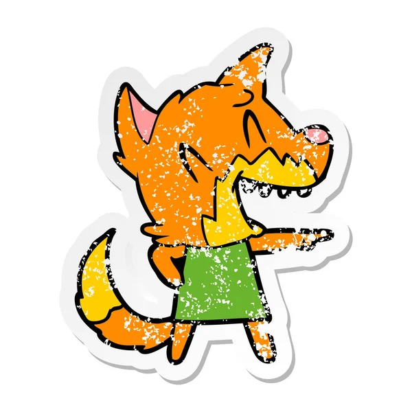 Distressed sticker of a laughing fox cartoon — Stock Vector