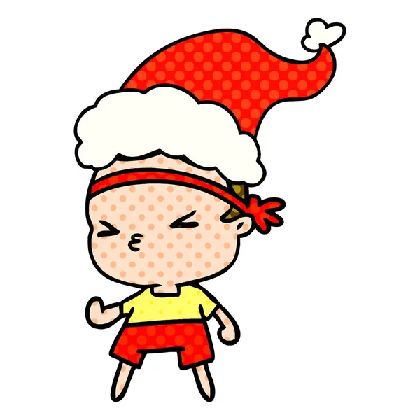 Mão Desenhada Desenhos Animados Natal Menino Kawaii — Vetor de Stock