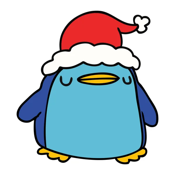 Ручная Рисованная Рождественская Карикатура Пингвина Кавайи — стоковый вектор
