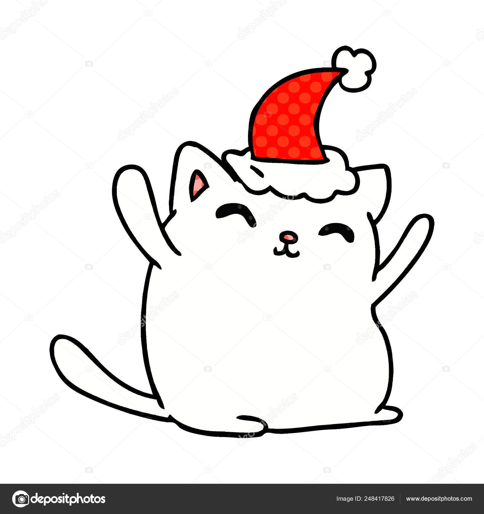 Desenhos animados de Natal de gato kawaii imagem vetorial de