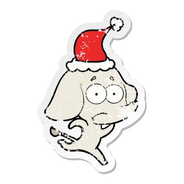elle çizilmiş etiket karikatür giyen Noel Baba şapkası kaçmak emin değilseniz bir filin sıkıntılı