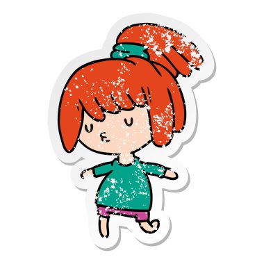 bir şirin kawaii kızın sıkıntılı etiket çizgi film