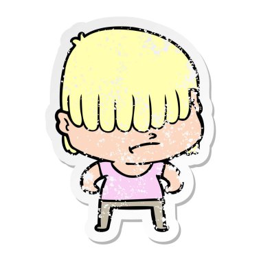 dağınık saçlı bir çizgi film çocuk sıkıntılı etiket