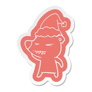 kızgın kutup ayısı çizgi film etiketi giyen Noel Baba şapkası