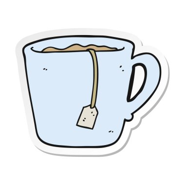 bir çizgi film kupa çay etiket