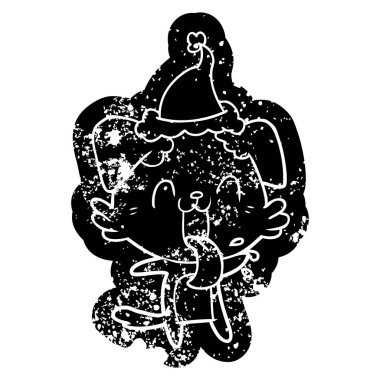 Noel Baba şapkası giyen bir nefes nefese köpek ilginç karikatür sıkıntılı simgesi