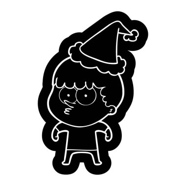 Noel Baba şapkası giyen meraklı bir çocuk çizgi film simgesi