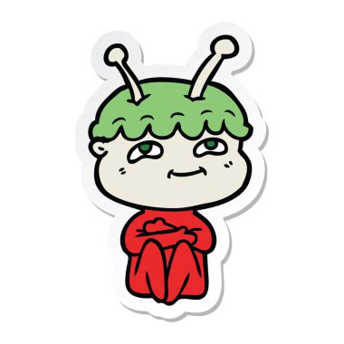 bir dostu karikatür spaceman etiket