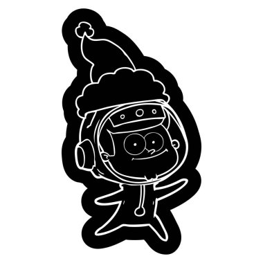 mutlu astronot çizgi film simgesi giyen Noel Baba şapkası