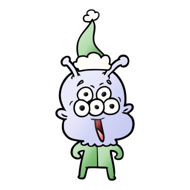 Noel Baba şapkası giyen bir uzaylı mutlu degrade çizgi film