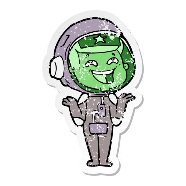 bir çizgi film gülen astronotun sıkıntılı etiket