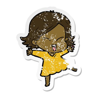 bir mutlu çizgi film kızın sıkıntılı etiket