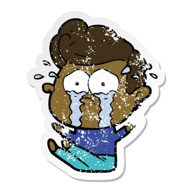 yere oturdu adam ağlıyor bir karikatür sıkıntılı etiket