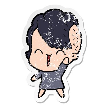 bir karikatür mutlu hippi kız sıkıntılı etiket