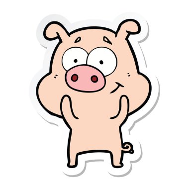 mutlu karikatür domuz bir etiket
