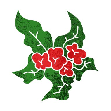 ilginç retro illüstrasyon tarzı çizgi film Noel çiçek