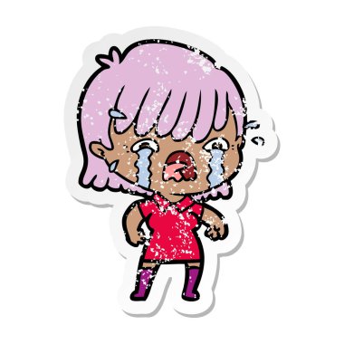 ağlayan bir çizgi film kızın sıkıntılı etiket