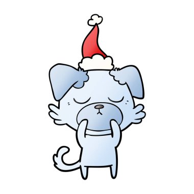 Noel Baba şapkası giyen bir köpek sevimli gradyan çizgi